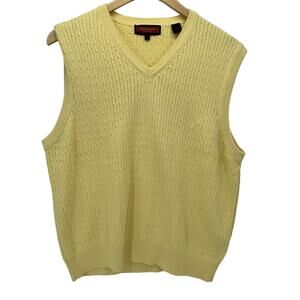 Austin Reed Sweater Mens Medium V-Neck Vest Yellow Pullover Cable Knit Golf